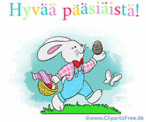 Osterhase mit Osterei Clipart - Frohe Ostern auf Finnisch