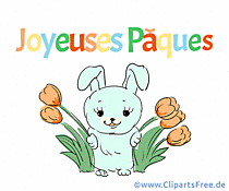 Osterhase mit Blumen - Frohe Ostern auf Französisch