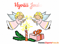 Animerte Glückwunschkarte mit Engeln und Kerzen auf Finnisch