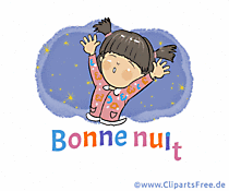 Kleines Mädchen müde Cartoon-Bild - Gute Nacht auf Französisch