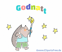 Igel malt Sterne am Himmel Comic - Gute Nacht auf Schwedisch