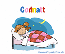 Mädchen schläft im Bett - Gute Nacht Wünsche auf Schwedisch