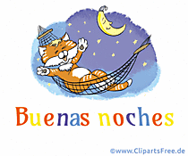 Lustige Katze wünscht Gute Nacht auf Spanisch Bild