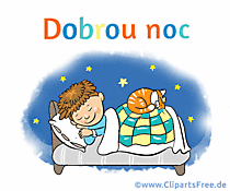 Junge schläft im Bett Cartoon - Gute Nacht auf Tschechisch
