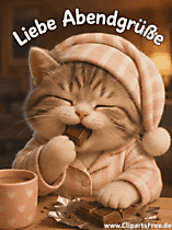 Liebe Abendgrüße animierte Gif-Karte mit Katze im Schlafanzug