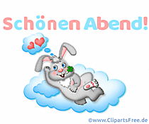 Schönen Abend Grusskarte mit lustigem Kaninchen