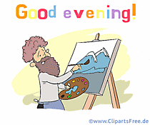 Künstler am Molbert - Guten Abend Wunsch auf Englisch