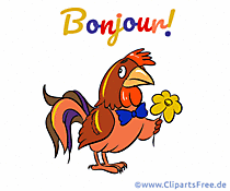 Guten Morgen auf Französisch Gif Karte mit Huhn