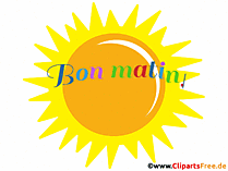 Guten Morgen Gruss auf Französisch - Sonne und hüpfender Text