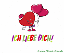 Cartoon Herz mit Text ich liebe Dich