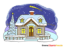 Haus bedeckt mit Schnee und Schneefall Gif-Animation