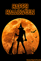 Sexy Hexe mit orangen Mond im Hintergrund Clipart zu Halloween