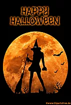 Sexy Hexe mit orangen Mond im Hintergrund Clipart zu Halloween