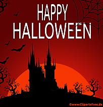 31. Oktober - Halloween Illustration mit Schloß und Sonnenuntergang