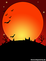 Gruselige Nacht Illustration mit riesigem roten Mond