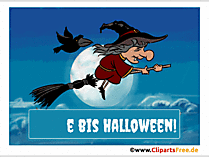 6 Tage bis Halloween - Hexe auf Besen animiertes Gif-Bild