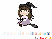 Gif Animation17 Tage bis Halloween Animation mit Hexe auf Besen