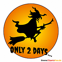 2 Tage noch bis Halloween Clipart mit Silhouette einer Hexe