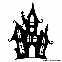 Gruseliges Haus Clipart schwarz-weiss