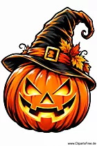 Kürbis mit Mütze von einer Hexe - Halloween Clipart