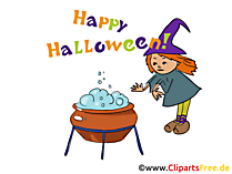 Hexe mit Kessel Clipart, Bild, Cartoon zu Halloween