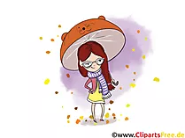 Grafiken kostenlos Mädchen unter dem Regenschirm im Herbst