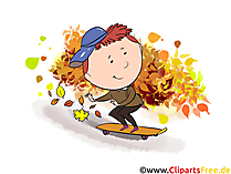 Herbst Bilder lustig - Junge fährt Skateboard
