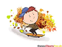 Herbst Bilder lustig - Junge fährt Skateboard