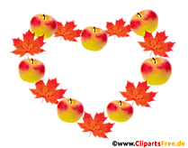 Äpfeln und gelbe Blätter in einem Herbst-Kranz PNG Clipart