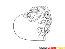 ハートの絵 カラーリング イラスト白黒の花巻きひげ ハートの絵 カラーリング イラスト白黒の花巻きひげ