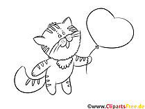 Zeichnung Kater mit Herz-Luftballon zum Drucken