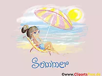 Frau auf dem Liegestuhl am Strand Wallpaper-Hintergrund-Bild