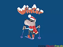 Hintergrundbild Weihnachten, Ski, Wolf, Cartoon