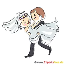 Bräutigam trägt Braut auf Händen Clipart, Illustration, Bild