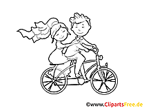 Brautpaar am Fahrrad Bild, Zeichnung, Clipart, Illustration gratis