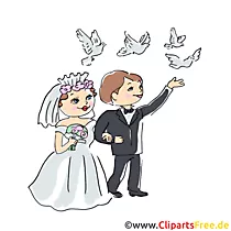 Brautpaar mit Tauben Clipart, Illustration zum Karten Hochzeit basteln