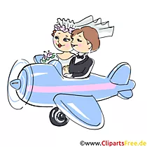Clipart Brautpaar fliegt in Flitterwochen