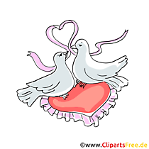 Hochzeit Cliparts mit zwei Tauben mit Herz