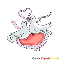 Hochzeit Cliparts mit zwei Tauben mit Herz