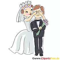Karten zur Hochzeit gestalten mit Clipart - Braut macht Auges des Bräutigams zu
