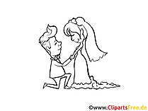 Schwarz-weisse Zeichnung zur Hochzeit Brautpaar