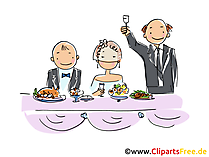 Trinkspruch am Hochzeitstisch Cartoon, Clipart, Bild, Illustration