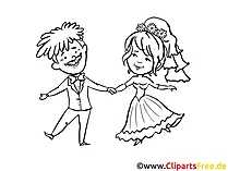 Zeichnung zum Ausmalen Hochzeit, Brautpaar, glückliche Verliebte