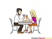 Date im Restaurant schönes Liebespaar Clipart, Bild, Illustration