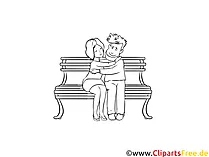 Junges Paar Treffen im Park Zeichnung, Clipart schwarz-weiß