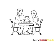 Liebespaar bei einem Date im Café Zeichnung, Grafik schwarz-weiß