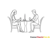 Paar, das Date im Cafe hat, das Kaffee trinkt Zeichnung, Grafik