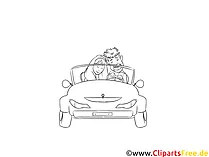 Romantisches Date im Auto Clipart, Zeichnung schwarz-weiß