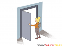 Frau öffnet Tür Clipart, Bild, Illustration