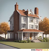 Large house painted white with a red roof clipart as a 3D model